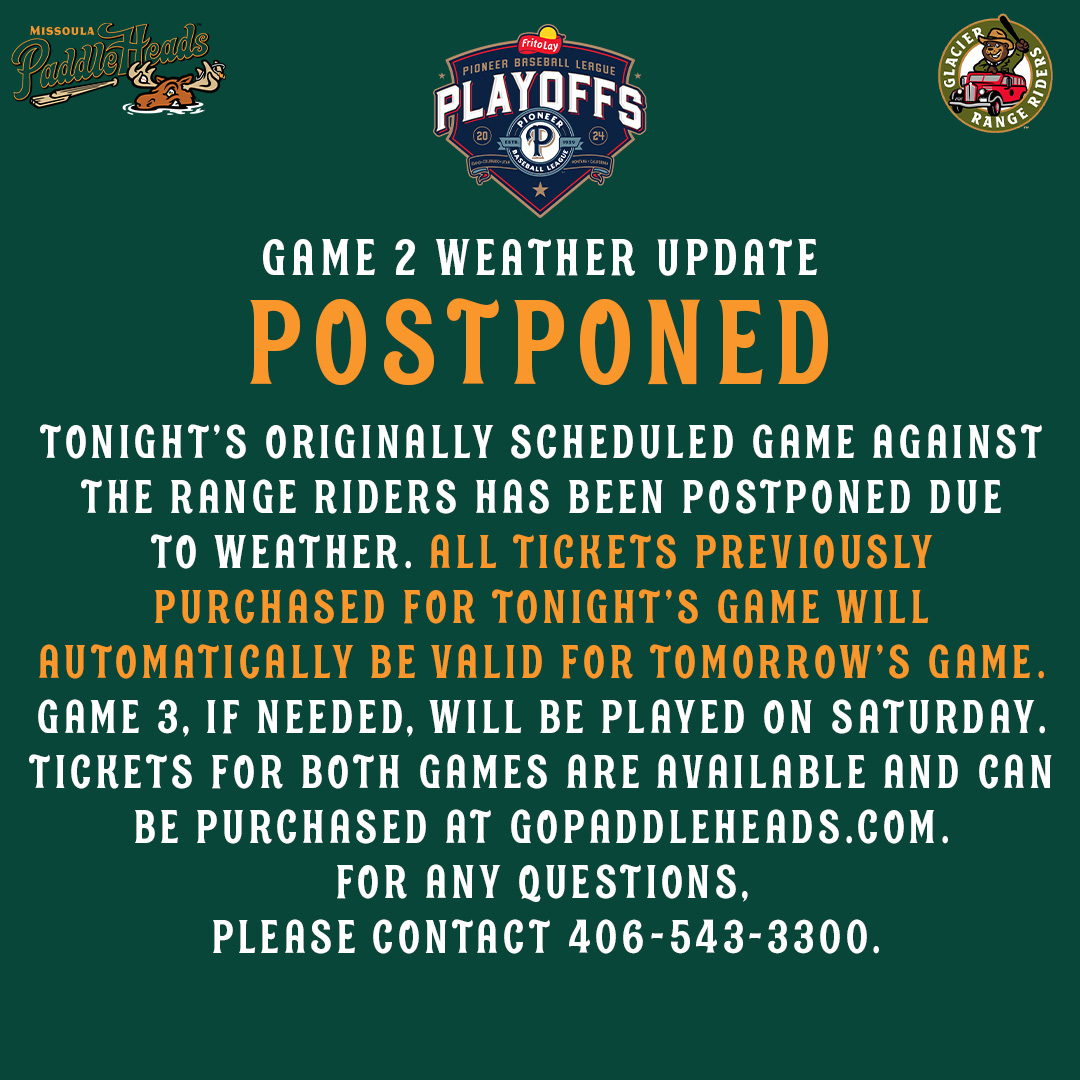 PaddleHeads Playoff Game Postponed Due to Rain